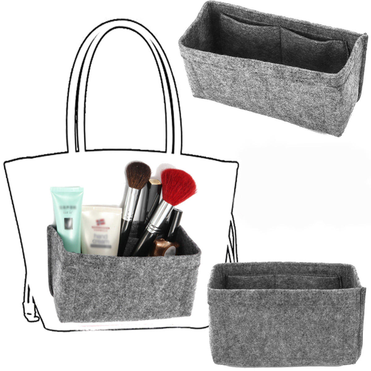 18x8x13cm Grey Felt Fabric Multi Pockets Handbag Organizer Storage Bag Hot