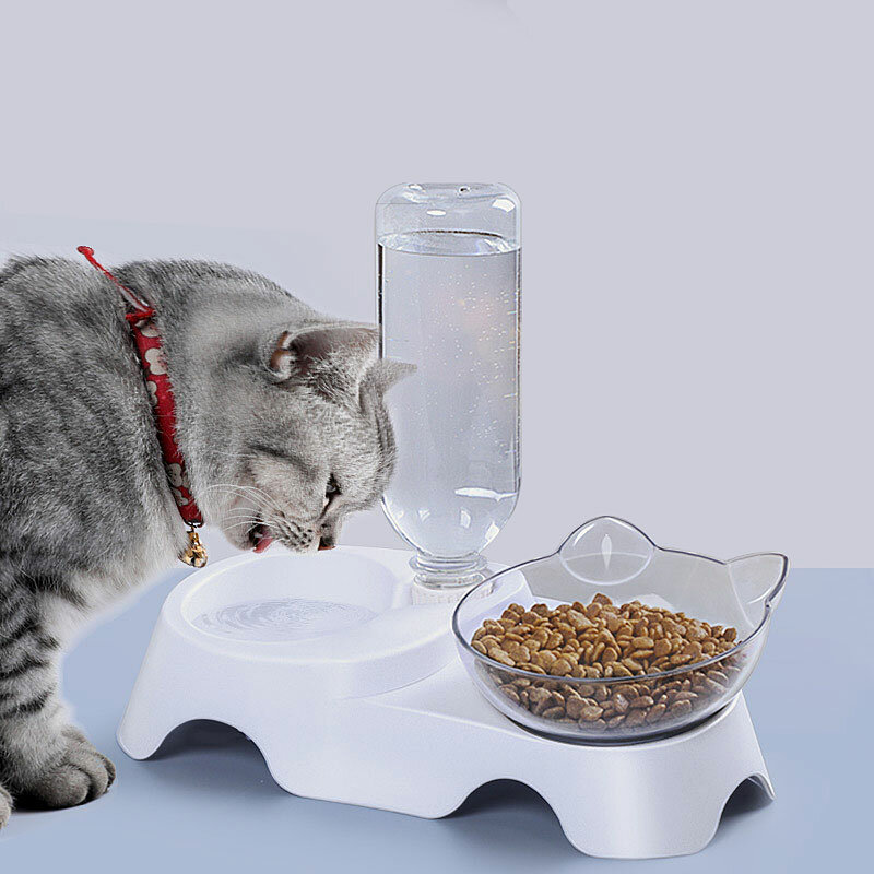 3 Types Oblique Cat Food Bowls Protecting Cervical Vertebra With Water Store Bottle Multi-function Pet Bowl 1/2 Bowls Se