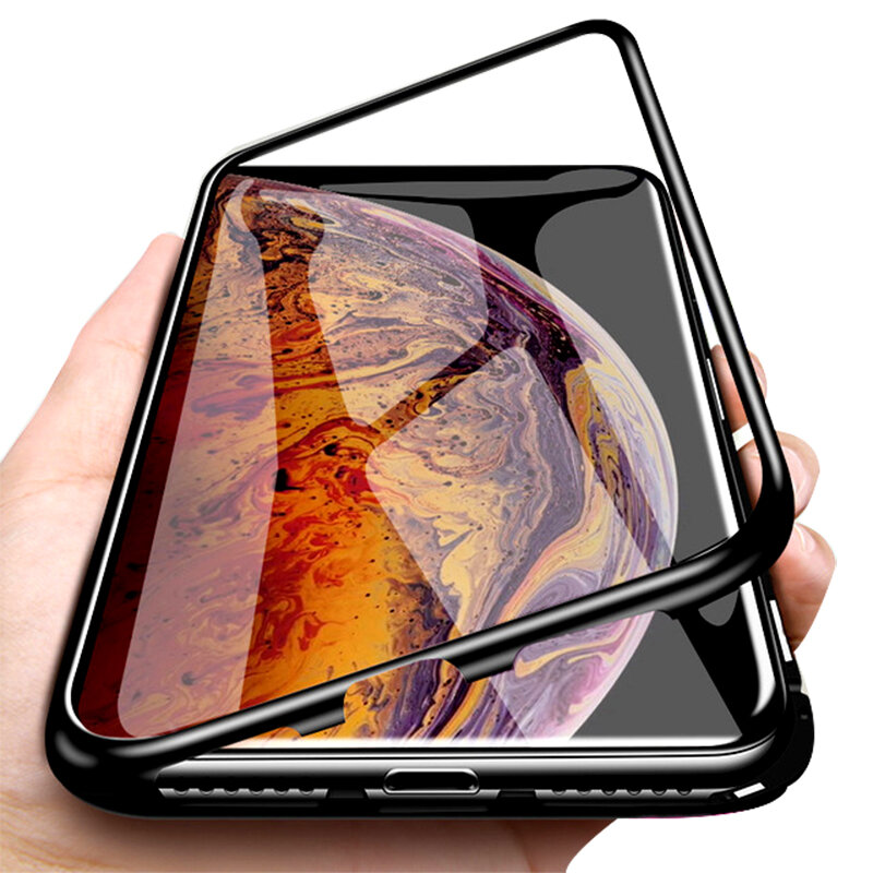 Bakeey Plating Magnetic Adsorption Metal Tempered Glass Protective Case for iPhone XS MAX XR X for iPhone 7 6 6S 8 Plus Back Cover