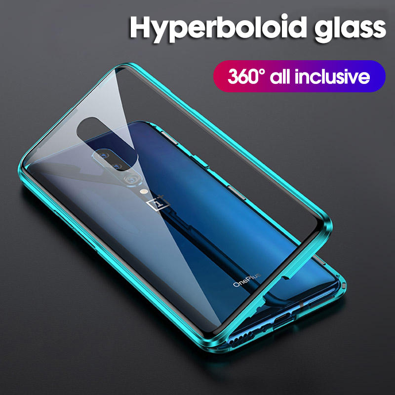 Bakeey 360º Curved Screen Front+Back Double-sided Full Body 9H Tempered Glass Metal Magnetic Adsorption Flip Protective Case For OnePlus 7 PRO