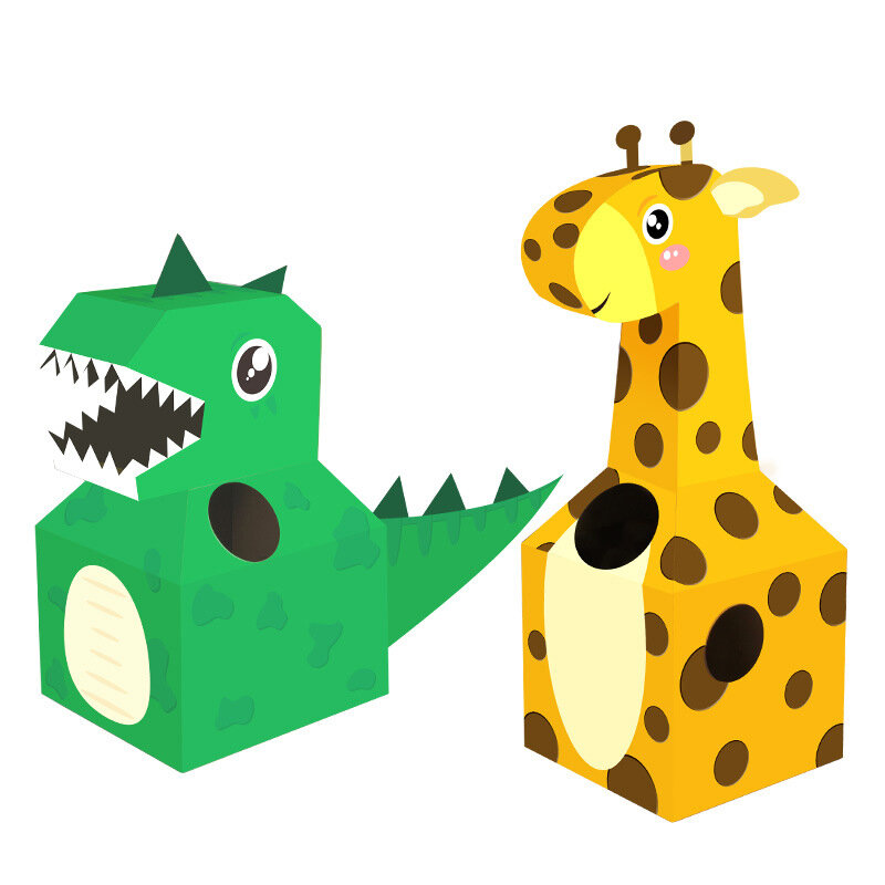 Animal Karton Draagbaar Karton Speelgoed Giraf Dinosaurus Handgemaakt DIY Model Nieuwigheden Speelgo