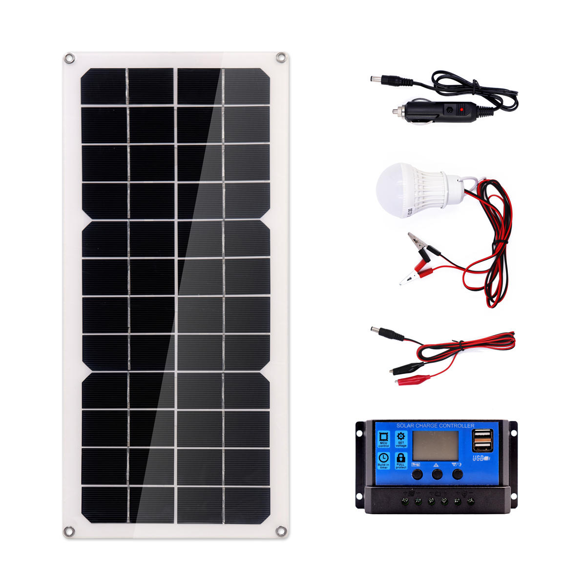 

20W Monocrystalline Silicon Solar Panel System + 10A Solar Controller + Cables Set forRoof/Camping/Tent/Backpacks