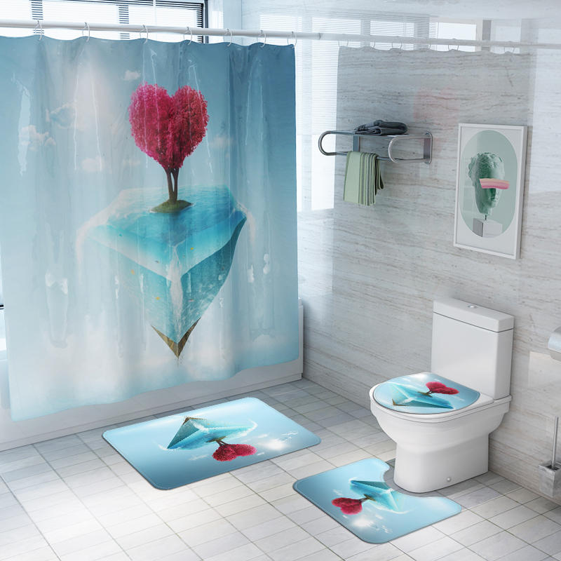 Honana 4PCS Bathroom Waterproof Shower Curtain Pedestal Rug Toilet Seat Covers Bath Mat Bathroom Decoration