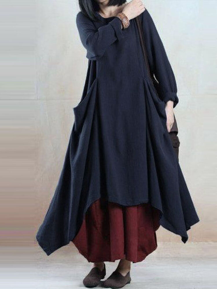 Image of ZANZEA Damen Ethnische Asymmetrische Maxi Kleid
