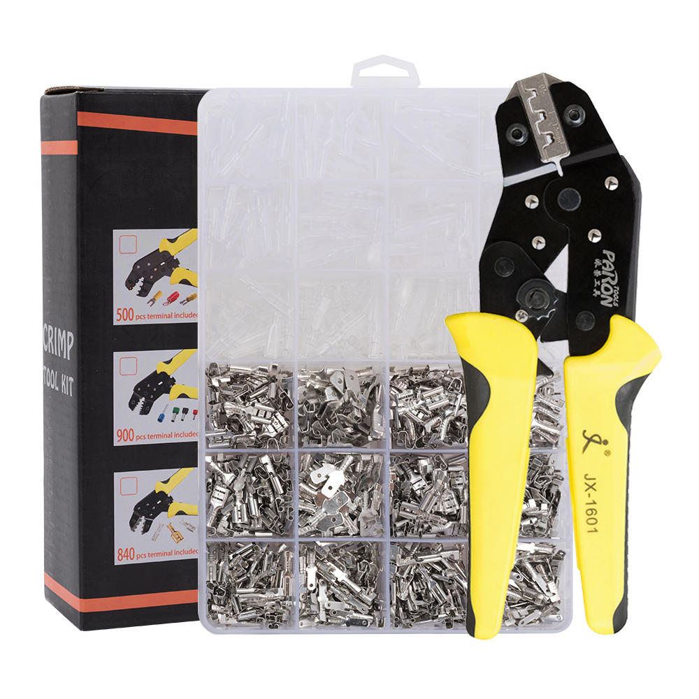 

PARON JX-1601-08T AWG20-10 Crimper Plier Wire Engineering Ratchet Crimping Pliers Hand Tools with 840Pcs Terminals