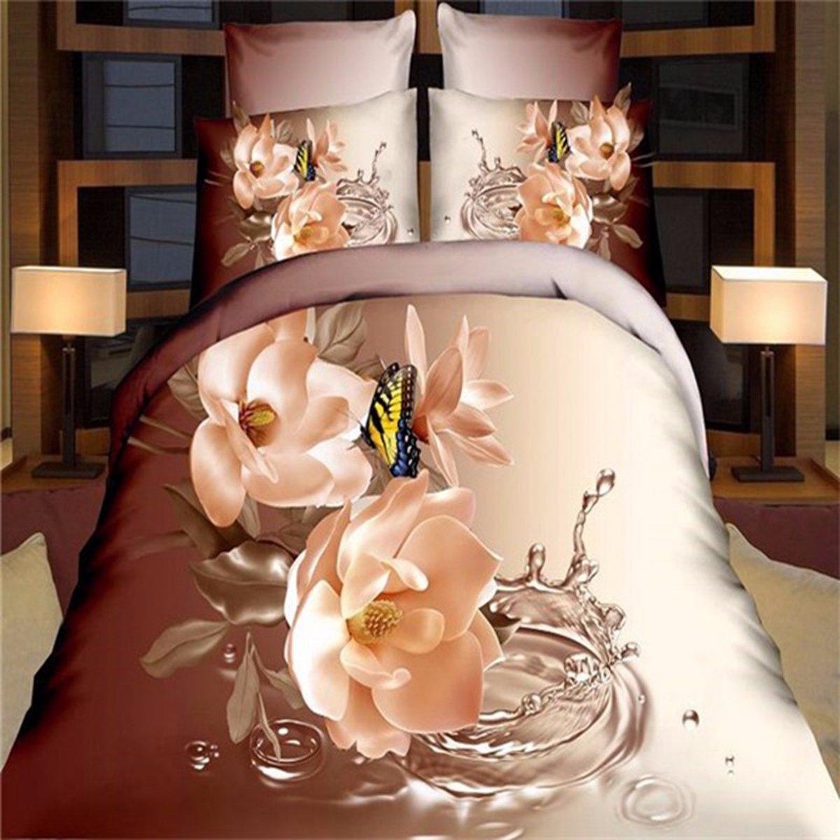 4 Pcs 3d Flower Butterfly King Size Bedding Pillowcase Quilt Duvet