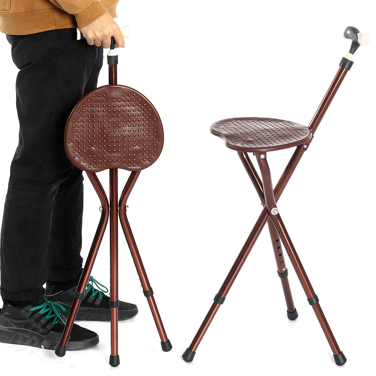 Cadeira dobrável com altura ajustável e bengala com luz LED portátil, cadeira dobrável para caminhar para idosos.