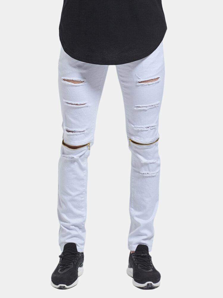 Image of Skinny Hip Hop Ripped Knie-Zipper-Jeans