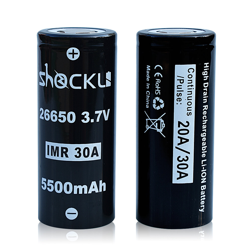 2PCS Shockli IMR 26650 3.7V 5500mah 30A Discharge Rechargeable Li-ion Battery-Flat top
