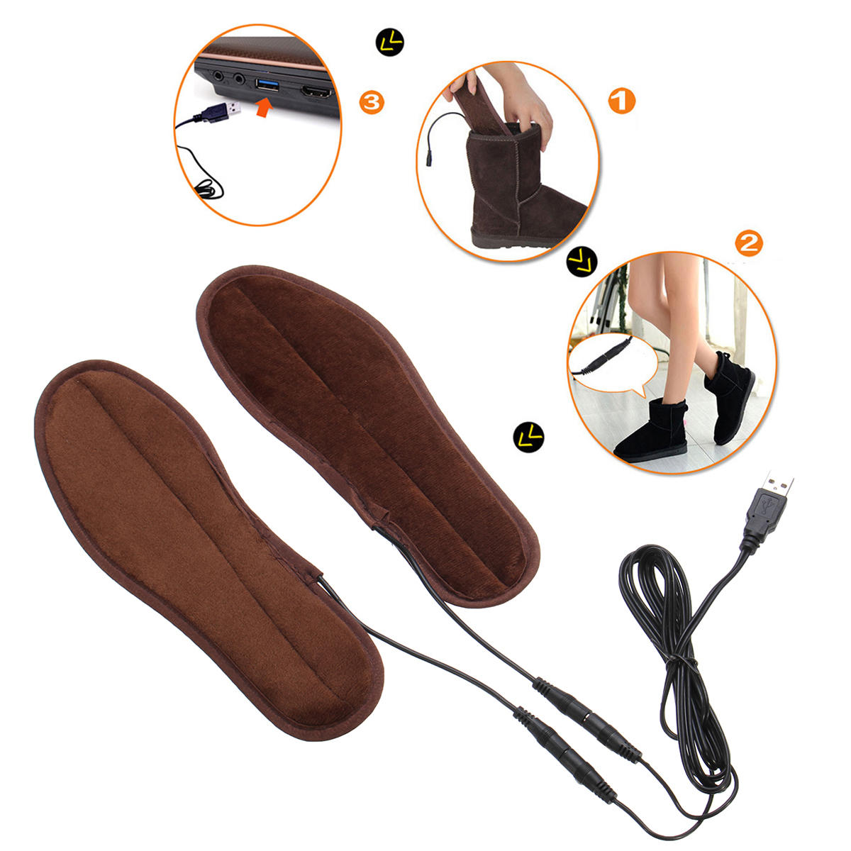 USB Rechargeable Heated Insoles Foot Warmer Heater Charging Heat Boots Shoes Pad 