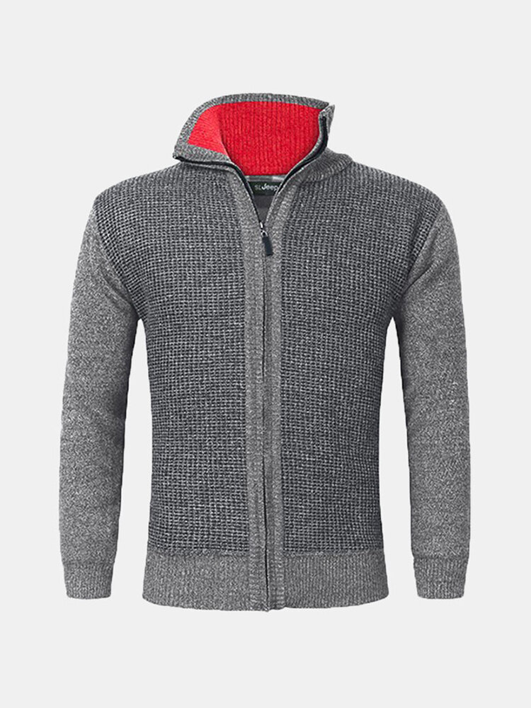Men's Knitted Wool Blend Thick Polar Fleece Lining Sweater Cardigans