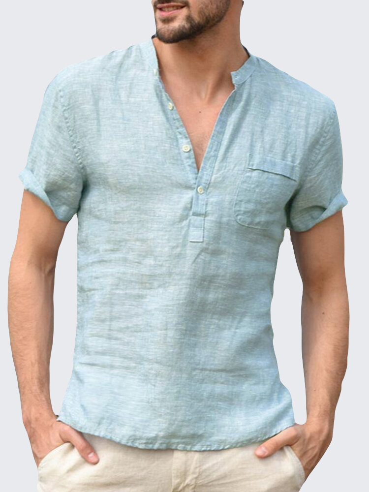 Incerun men's button v-neck casual t-shirts Sale - Banggood.com
