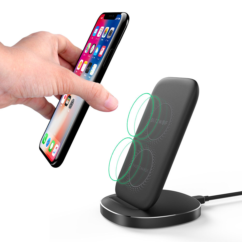 BlitzWolf® BW-FWC6 10W 7.5W 5W Dual Coils Qi Wireless Fast Charger Stand Holder for iPhone 11 Pro XR X for Samsung S9 S10 for Xiaomi Huawei