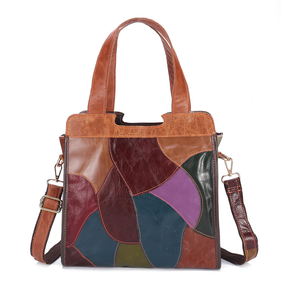 Women vintage patchwork genuine leather tote bags handbag Sale ...