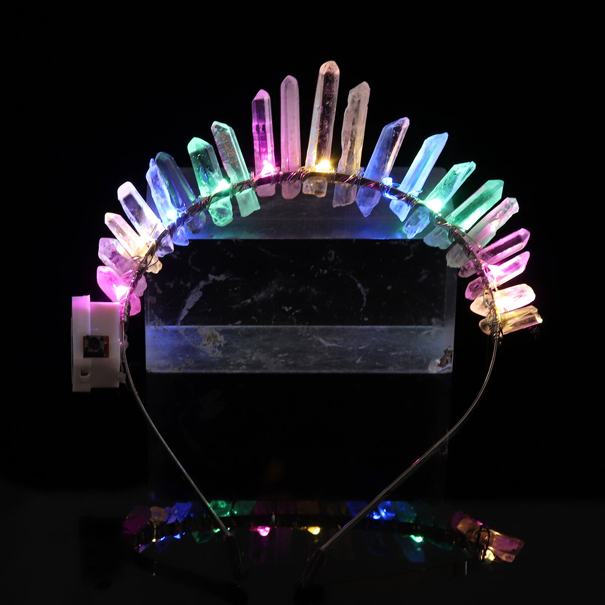 LED Crown Crystal Headband Headdress Garland Bridal Jewelry 3 Mode Flash Light Christmas Halloween Party Gift