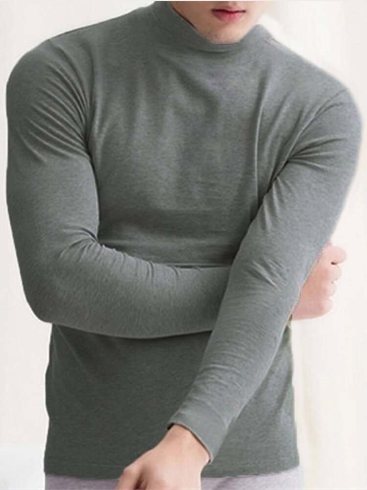 Mens Thermal Underwear T-shirt Long Sleeve High Neck Under Shirts Base Layer Tops