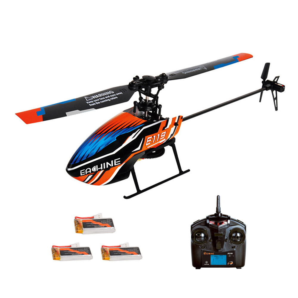 18% OFF for Eachine E119 2.4G 4CH 6－Axis Gyro Flybarless RC Helicopter RTF 3pcs 4pcs Batteries Version