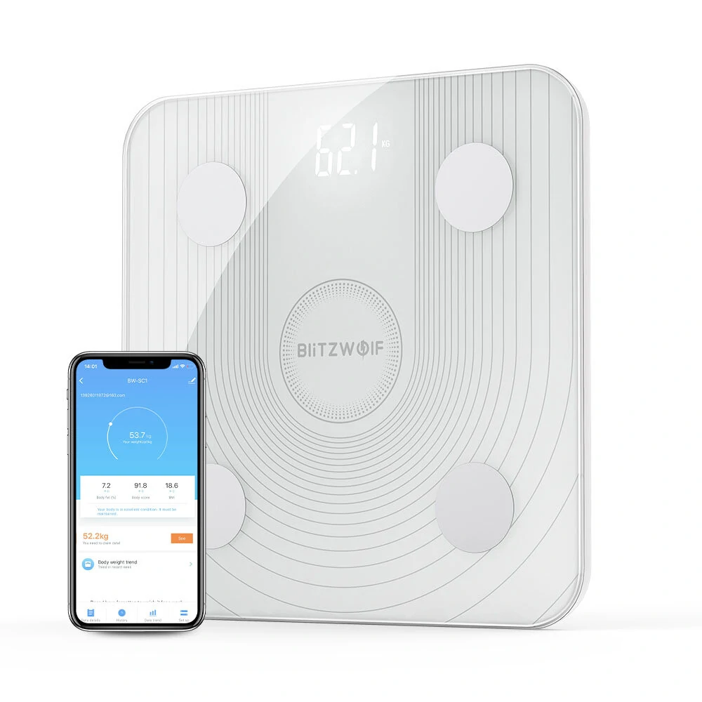 BlitzWolf® BW-SC1 WiFi Smart Body Fat Scale APP Control BMI Data Analysis with 13 Body Metrics Digital Weight Scale