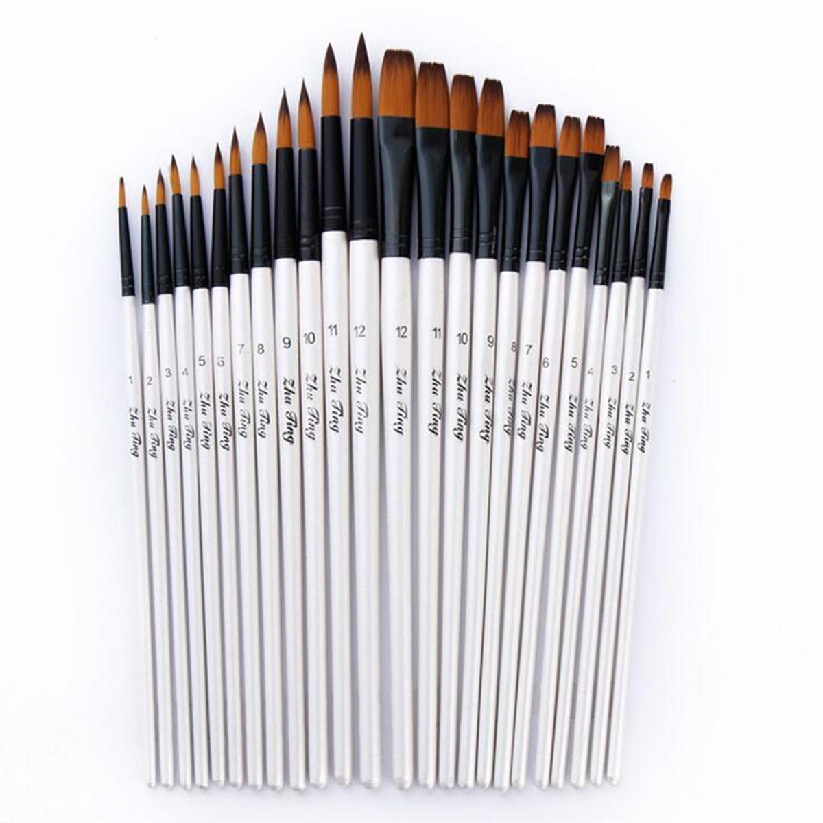 12 Pcs Nylon Hair Wooden Handle Painting Brush Pen Set For Learning Diy Oil Acrylic Painting Art Pai