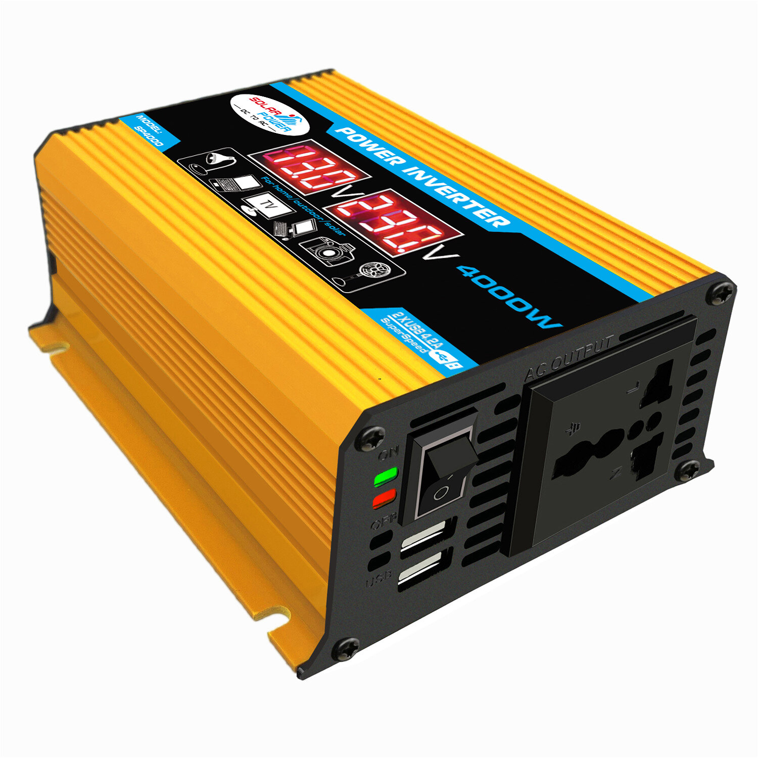 4000W LED Car Power Inverter 12V to 110/220V Modified Sine Wave Converter USB