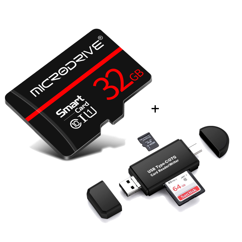 

MicroDrive 32GB Class 10 High Speed TF Memory Card with Camera Card Adapter+ 3 In 1 Type-C USB 2.0 Micro USB Memory Card