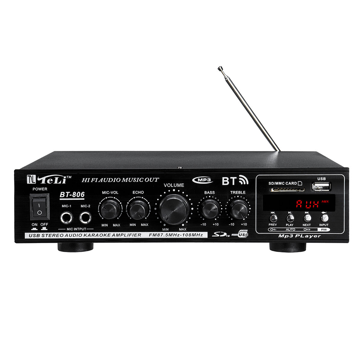 2-kanaals 500 W Bluetooth-eindversterker USB MP3 Audio FM AUX W / Remote