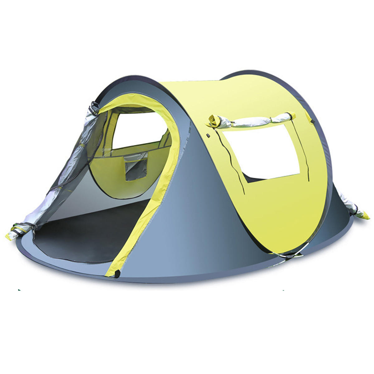 Snel opklapbare tent voor 3-4 personen voor buitenactiviteiten, waterdicht en regenbestendig, met zonnescherm, ideaal voor kamperen en wandelen.
