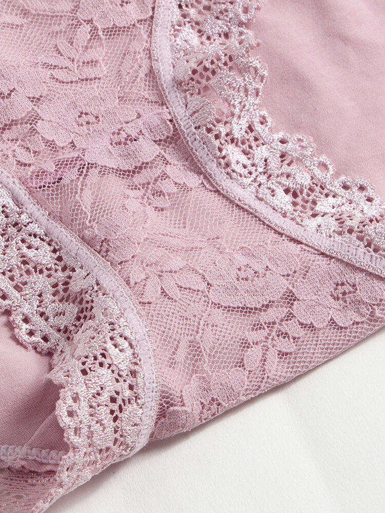 Plus Size Lace Floral Jacquard High Waist Cotton Briefs - US$8.55