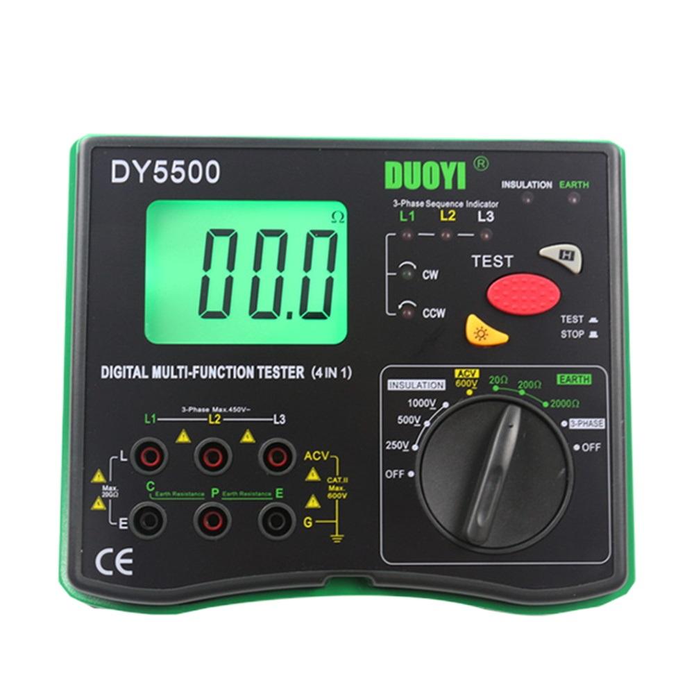 DUOYI DY5500 4 in 1 Digital Multi-function Tester Multimeter - Insulation Resistance Tester + Earth Tester + Voltmeter +