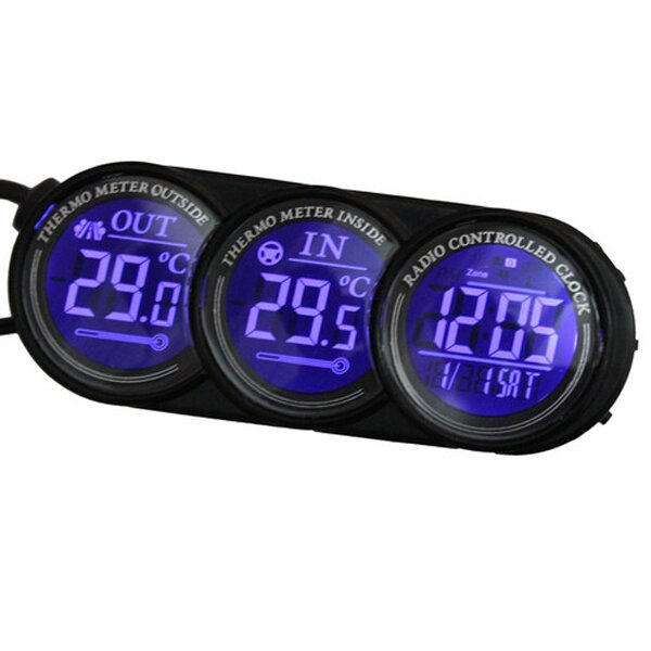 Blauer LED-Digital-Auto-Innen- und Außentemperatur-Thermometer mit