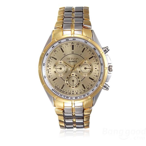 Fashion Golden Sliver Stainless Steel Mens Sport Quartz Wrist Watch ...