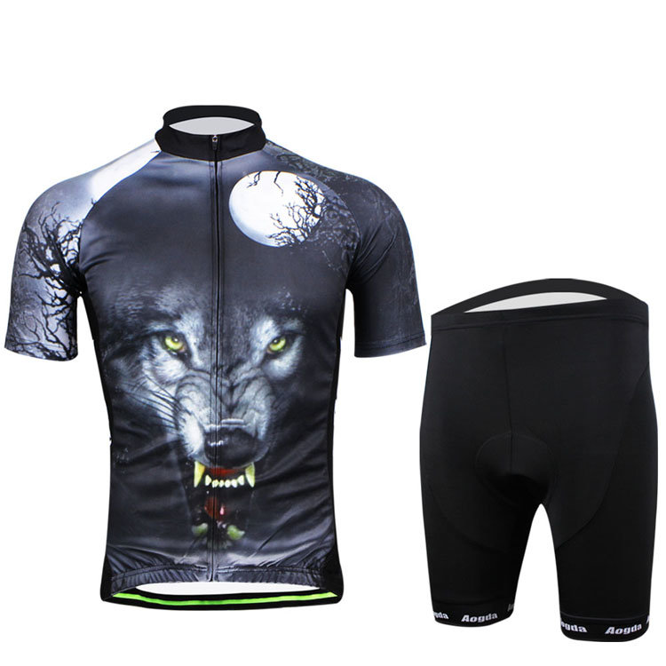 사이클링 복 자전거 자전거 착용 남자 셔츠와 반바지 야생 늑대
