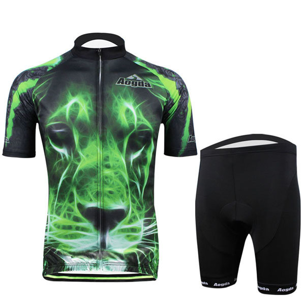 Cycling Suit Bicycle Bike Wear Men Shirt and Shorts Green Tiger 
