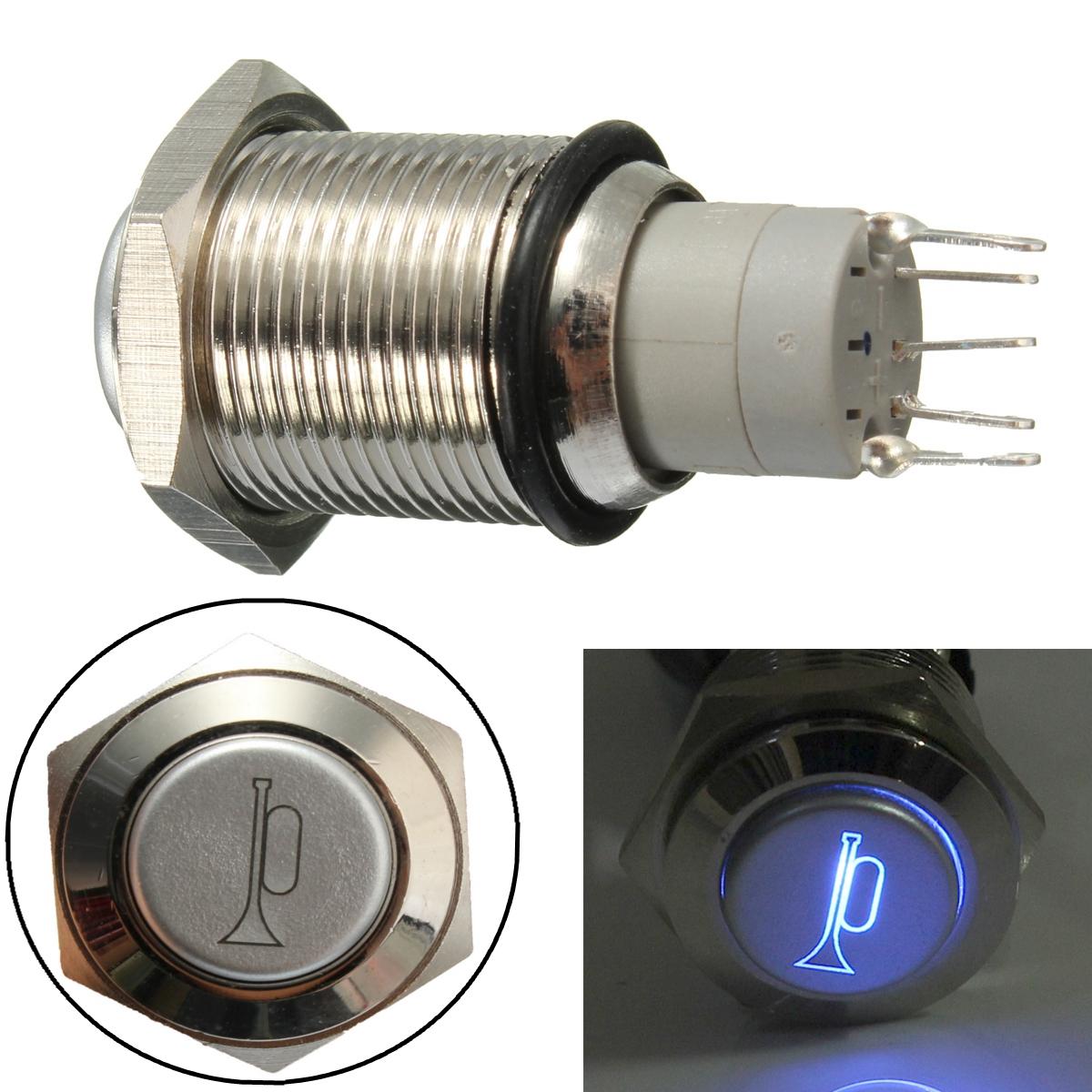 12V Waterproof Momentary Blue LED Car Boat Horn Push Button Light Switch
