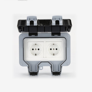 IP66 Waterproof Wall-mounted Power Socket Dust-proof 16A Double EU Standard Electrical Outlet for Bathroom Gardening