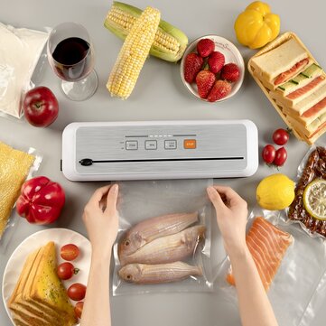 LOSKII Food Vacuum Sealer Machine Touch Screen One Key Operation Strong Suction Preservation Vacuum Lock Fresh Moisture proof Mildew Proof With Slide Knife