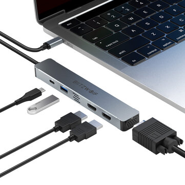 BlitzWolf® BW-NEW TH11 5 in 1 USB Hubs with HDMI 4K@30Hz / VGA/ USB3.0 / 100W PD Charging / Type C Docking Station for Apple Huawei Laptops Macbook