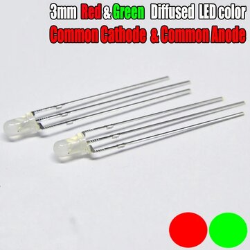 S001-10 PEZZI DUO LED 3mm bi-color rosso/verde chiaro 3-pin catodo comune 