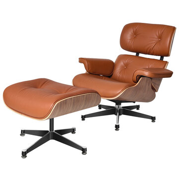 Real Leather Spin Lounge Chair with Footstool Unique Ergonomic Design for Living Room Furniture