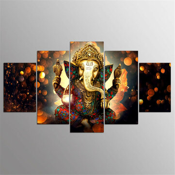 5 Pcs Canvas Ganesha Painting Indian Style Framed Frameless Poster Printing Wall Art Decor Picture For Home Office Decoration Banggood Com - India Wall Art Decor