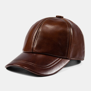 Men Baseball Cap Cowhide Plain Autumn Winter Warm Cold Protection Driving Hat