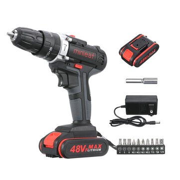 Minleaf ML-ED1 48VF Cordless Electric Impact Drill Rechargeable Drill Screwdriver W/ 2pc Li-ion Battery