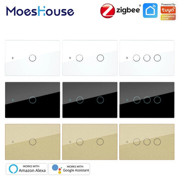 MoesHouse ZigBee3.0 AC100-250V 50/60Hz US Wall Touch Smart Light Switch Support Neutral Wire/No Neutral Wire No Capacitor Smart Life/Tuya Works with Alexa Google Hub Required