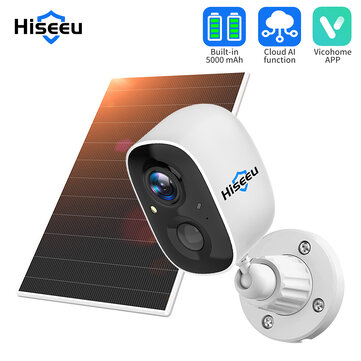 Hiseeu CG6 Outdoors WiFi Solar Camera 3MP Wireless Night Vision PIR Detection Phone Monitoring Two-way Intercom Waterproof Rechargeable Battery Power Surveillance Cameras