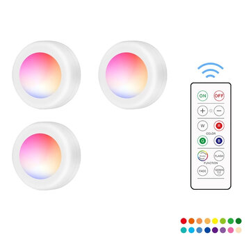 3Pcs RGB 16 Color LED Press Night Atmosphere Pat Light Timing Wireless Remote Control Touch AAA Battery Powered Cabinet Light