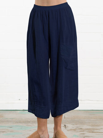 Plus Size Vintage Elastic Waist Wide Leg Pants For Women - Aimintrigued ...