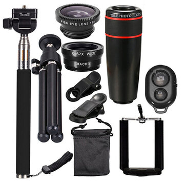 10 in 1 Smartphone Camera Lens Cell with Clip Universal Optical Telescope Kit Mobile Zoom