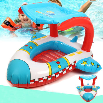 Inflatable Toddler Baby Swimming Ring Plane Float Kid Swimming Pool Seat with Canopy