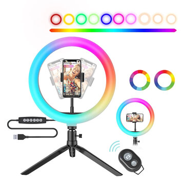 BlitzWolf BW-SL5 10 inch RGB LED Ring Light with Tripod Phone Holder Dimmable Selfie Ring Lamp for Living Photographic Light