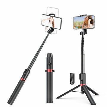 Bakeey AB403 Foldable Telescopic Tripod bluetooths Aluminum Alloy Selfie Stick Remote Mini Tripod for iPhone 12 Pro Max for Samsung Galaxy Note S20 ultra Huawei Mate40 OnePlus 8 Pro